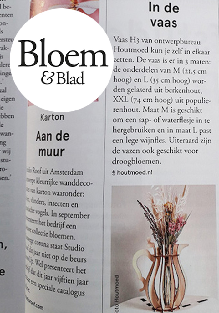 Houtmoed in vakblad Bloem & Blad met vermelding Vaas H3